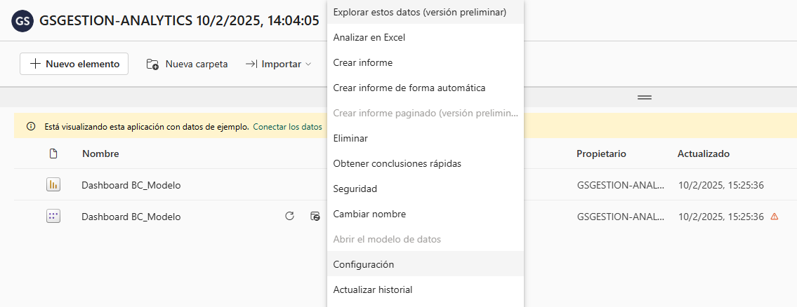 Configuración modelo