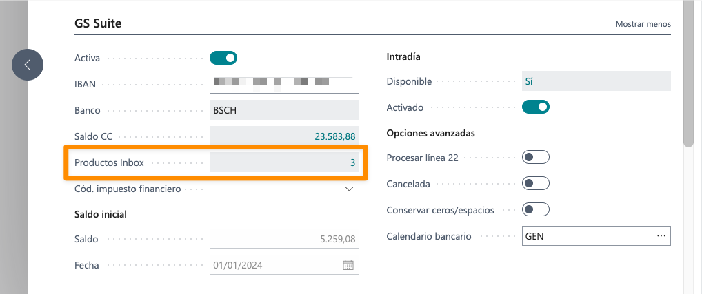 Inbox en cuenta bancaria