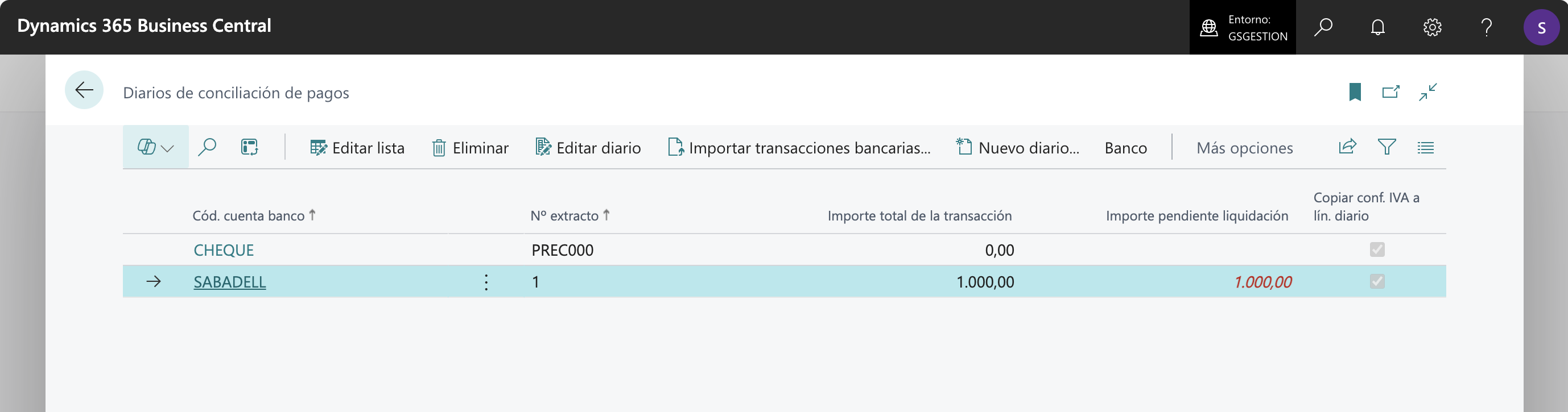 Diarios de conciliación de pagos