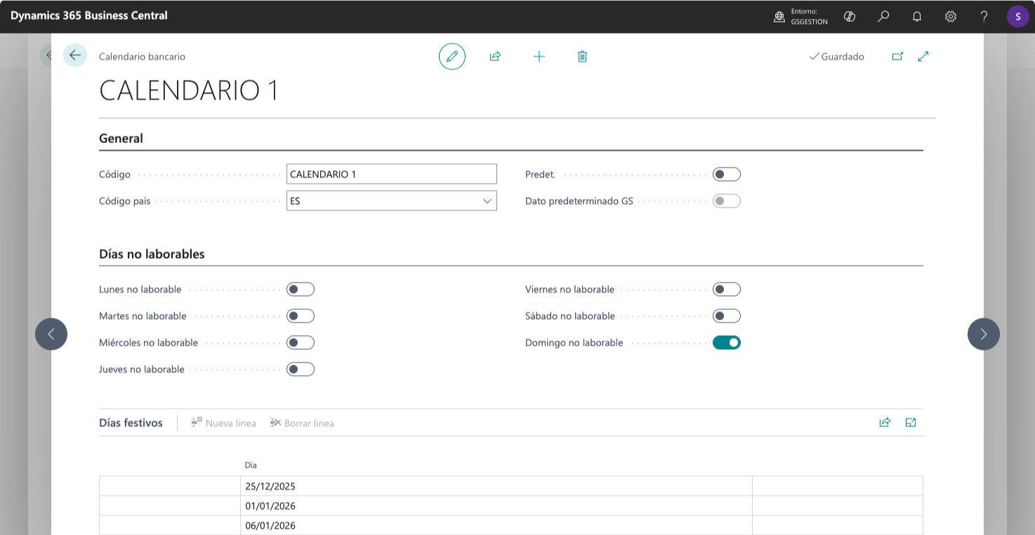 Ficha de calendario bancario