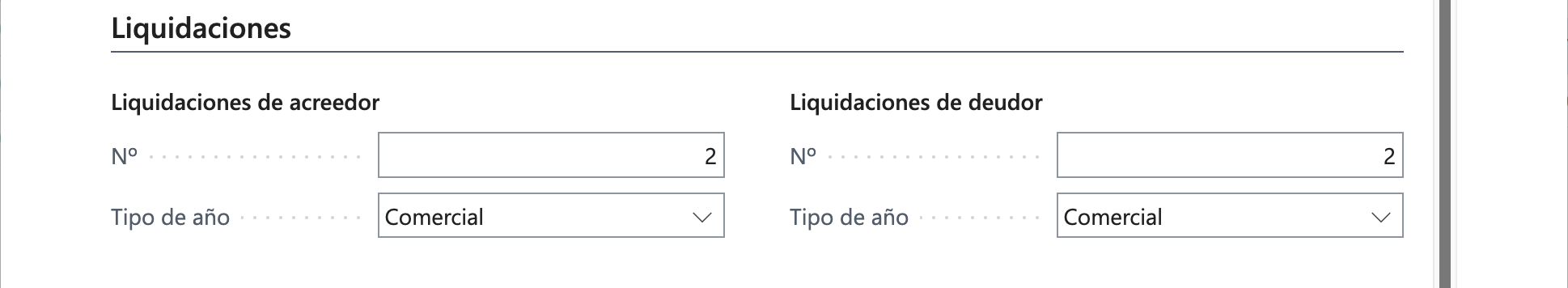 Pestañas de liquidaciones