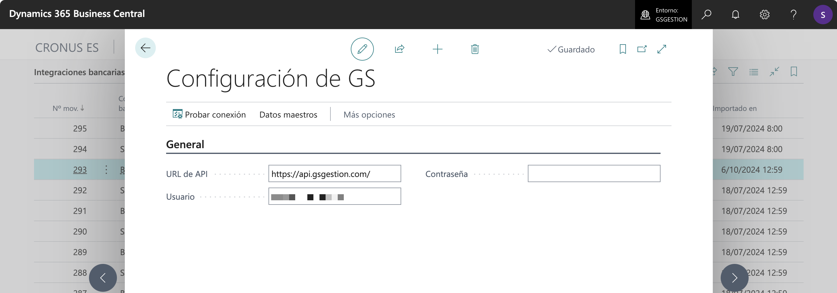 Pantalla de configuración