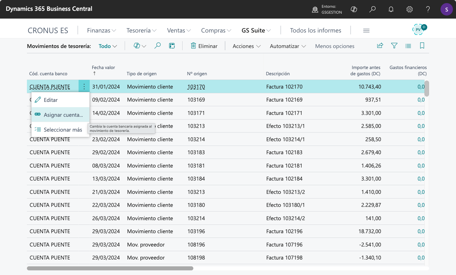 Modificar banco asignado