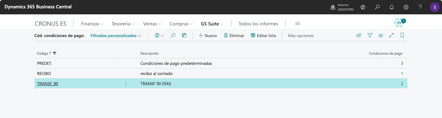 Códigos de condiciones de pago