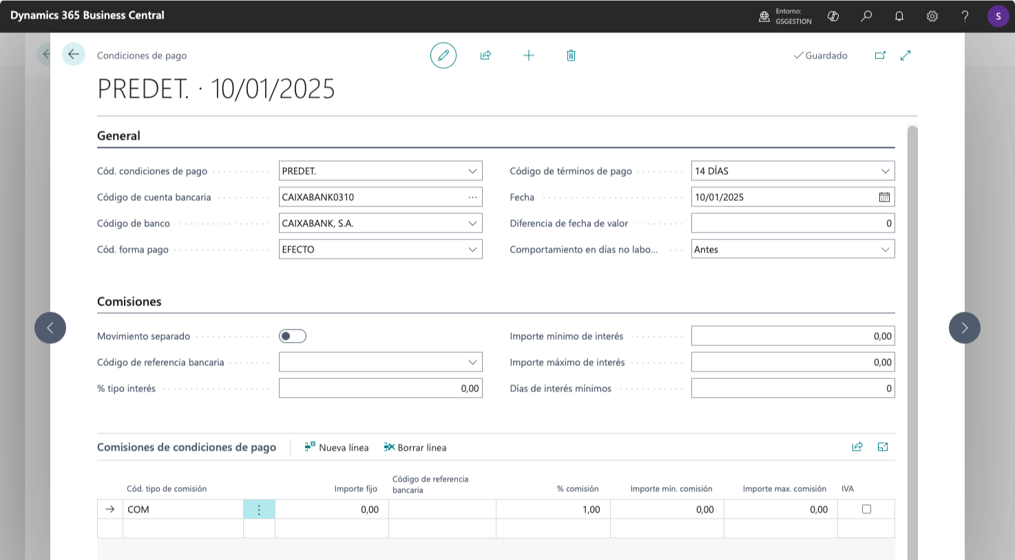 Ficha de condiciones de pago