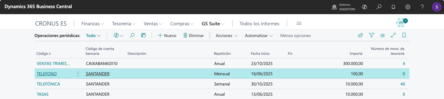 Operaciones periódicas