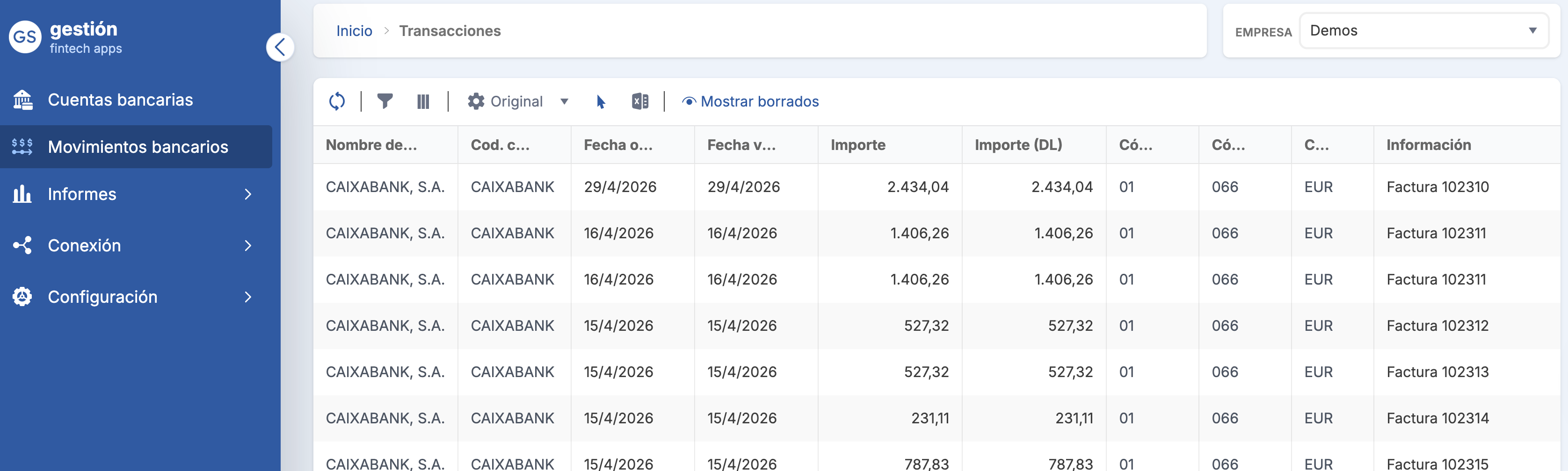 Movimientos bancarios