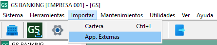 Menú Importar desde aplicaciones externas