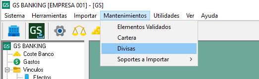 Menú Divisas